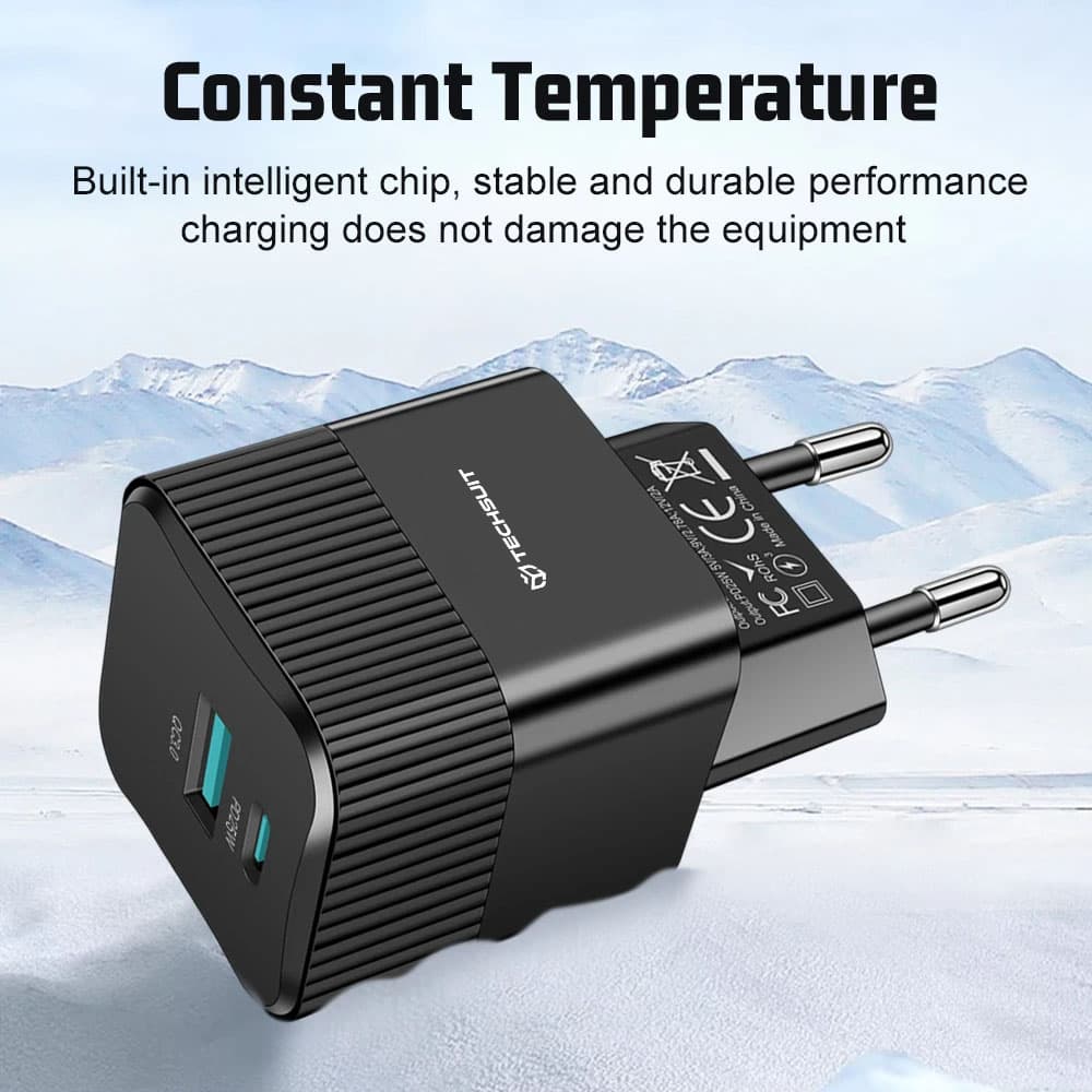 Nabíječka na zeď Techsuit Tiny Series CHPD216 GaN USB QC3.0 Type-C PD25W černá - náhled 2