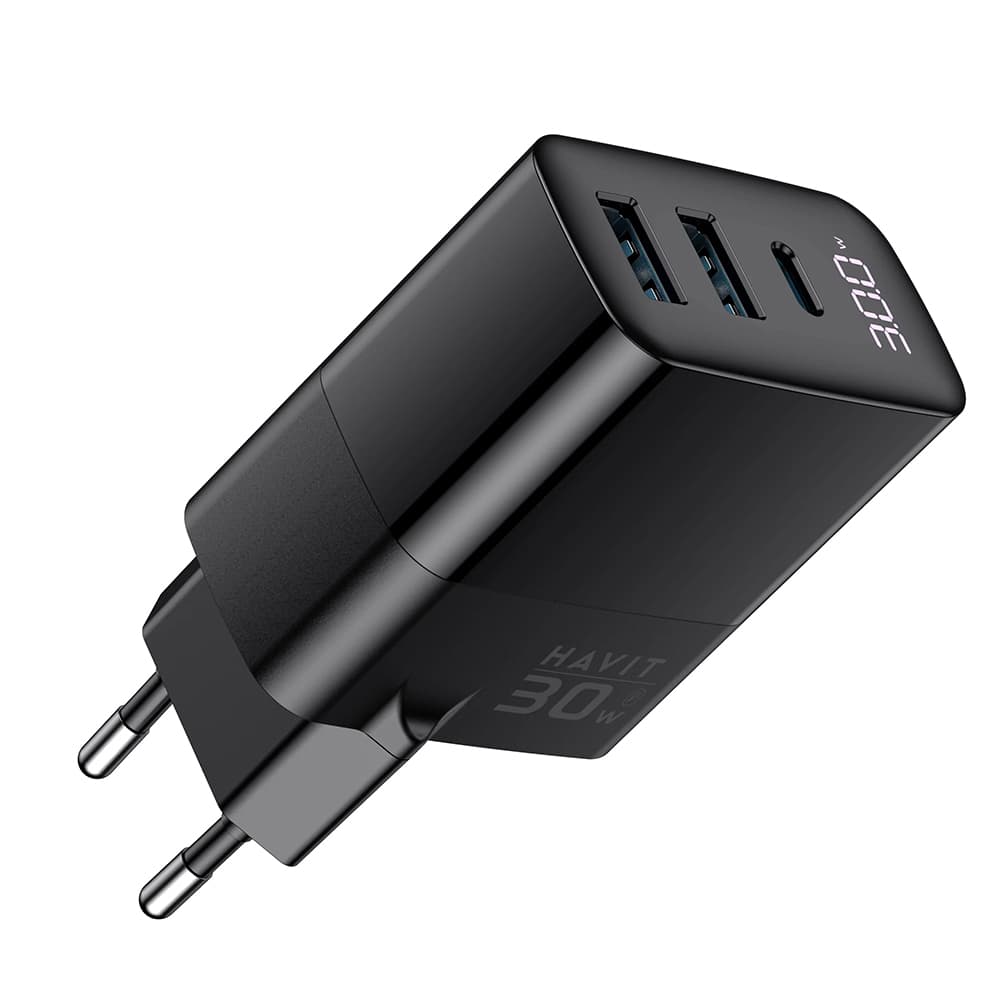 Havit Wall Charger UCLE001 EU 2x USB Type-C 30W GaN Technology černá - náhled 2