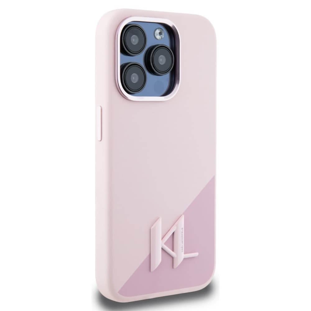 Karl Lagerfeld Silicone MagSafe iPhone 15 Pro růžový Shadow Metal Initial - náhled 2