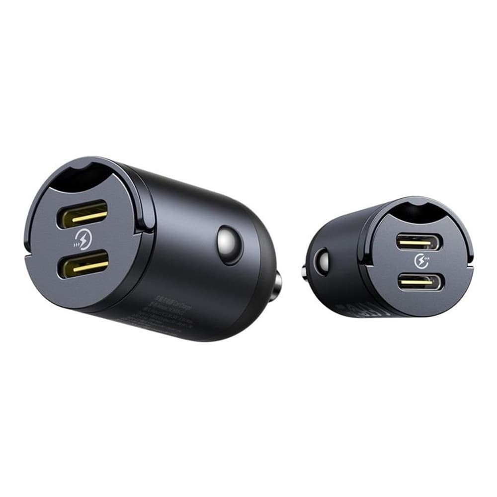 Baseus Car Charger Tiny Star Mini 2x Type-C 30W s vestavěným úchytem černý - náhled 2