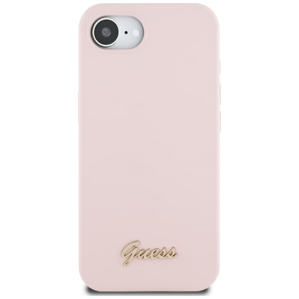 Guess Silicone Script Metal Logo GUHMPSE4SMBSLP iPhone 16e růžová - náhled 2