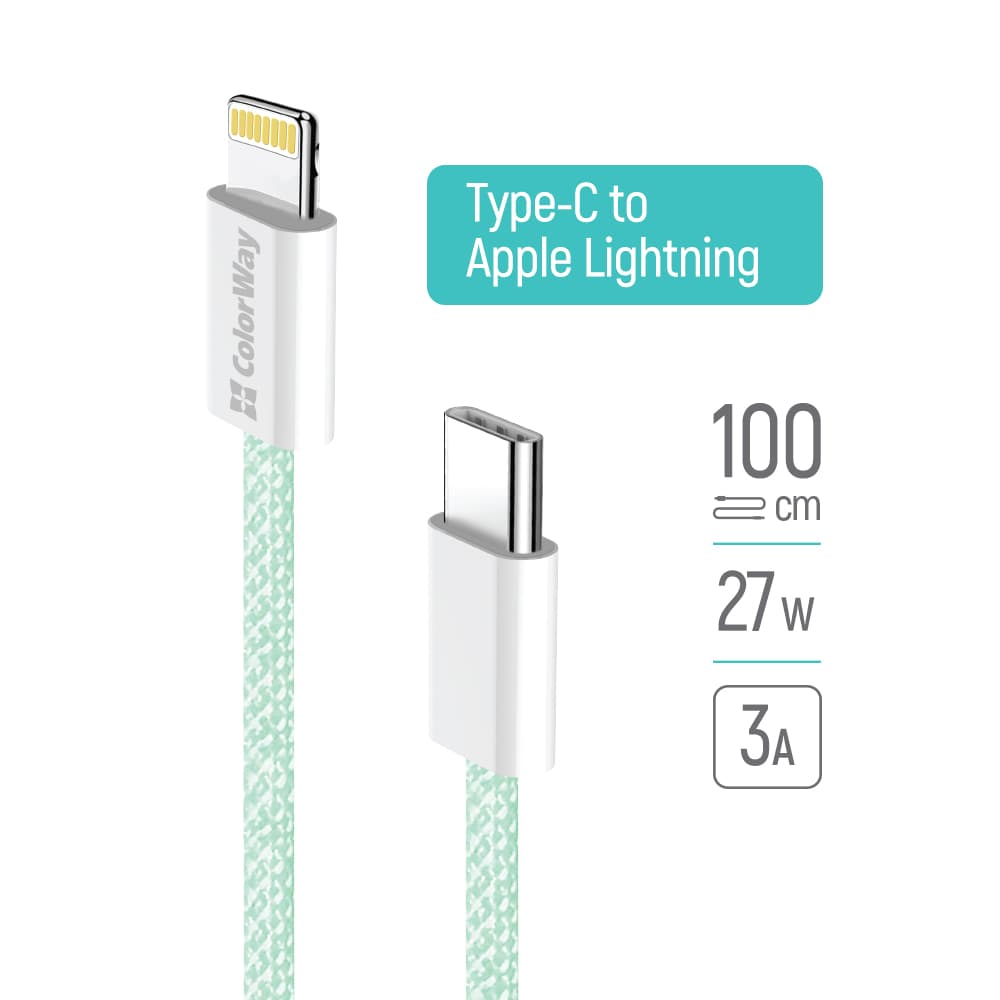 ColorWay Data Cable CW-CBPDCL061-G Type-C na Apple Lightning PD 27W 3A 480Mbps Nylon 1m zelená - náhled 2
