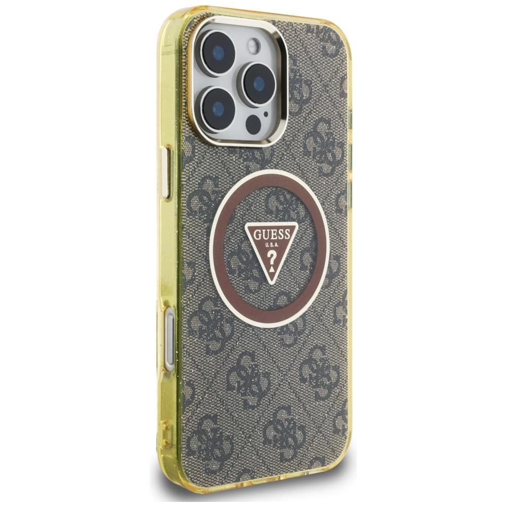 Guess IML Metal Glitter 4G Circle Triangle MagSafe iPhone 16 Pro hnědý - náhled 2