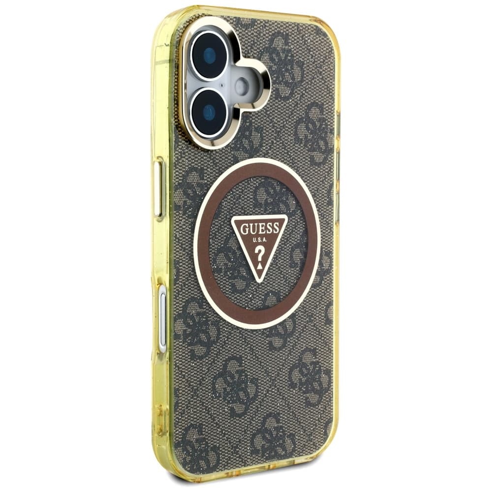 Guess IML Metal Glitter 4G Circle Triangle MagSafe iPhone 16 Hnědá - náhled 2