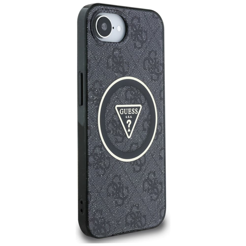 Guess IML Metal Glitter 4G Circle Triangle MagSafe iPhone 16e černá - náhled 2