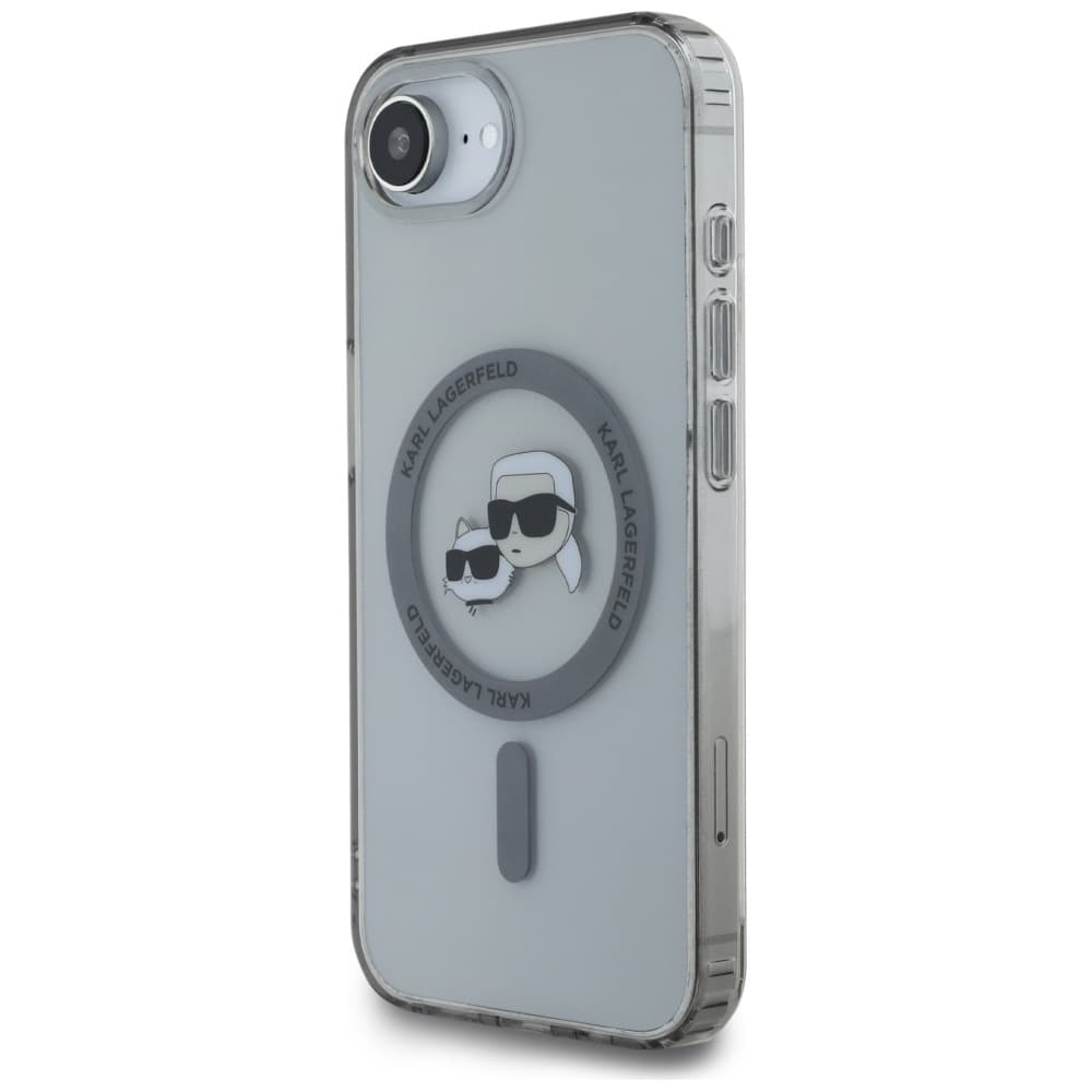 Karl Lagerfeld IML MagSafe iPhone 16e Metal Karl&amp;Choupette Head stříbrná - náhled 2
