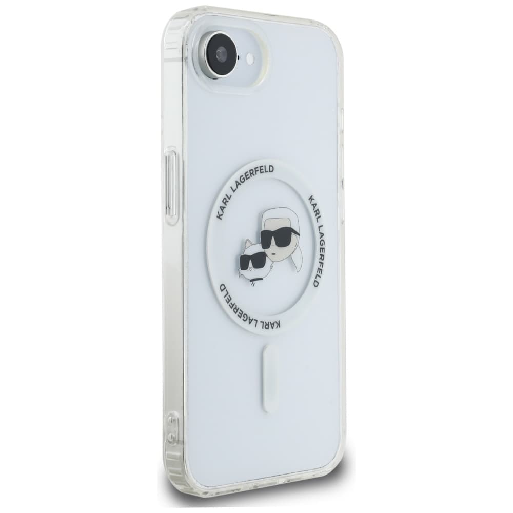 Karl Lagerfeld IML MagSafe iPhone 16e Bílý Metal Karl&amp;Choupette Head - náhled 2