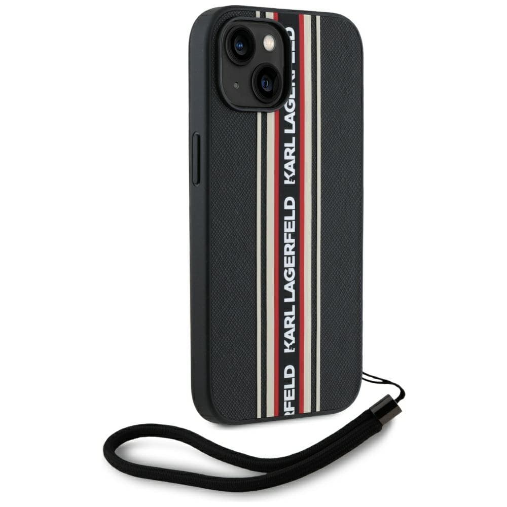 Karl Lagerfeld Saffiano Athleisure Stripes Cord iPhone 15 červená - náhled 2