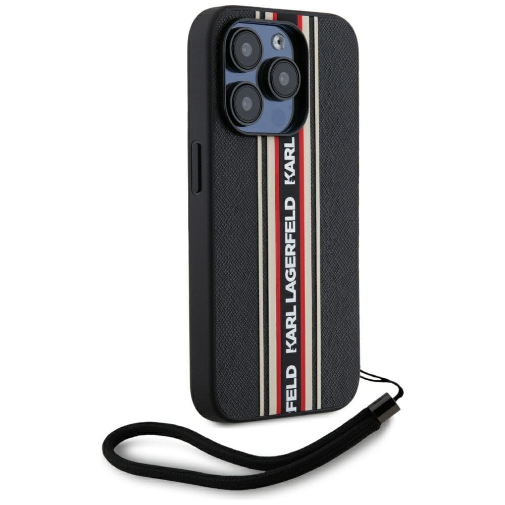 Karl Lagerfeld Saffiano Athleisure Stripes Cord iPhone 15 Pro červená - náhled 2