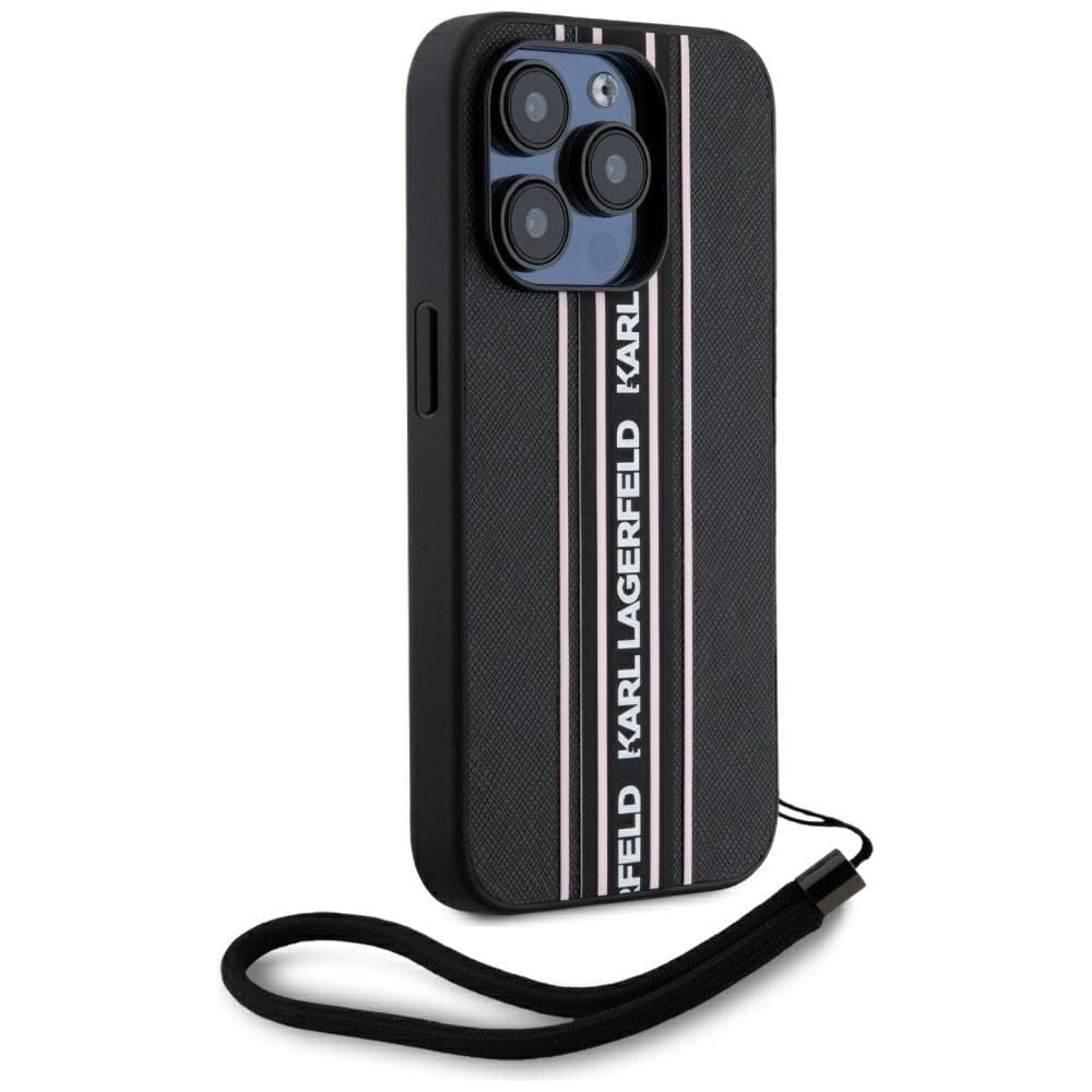 Karl Lagerfeld Saffiano Athleisure Stripes Cord iPhone 15 Pro růžová - náhled 2