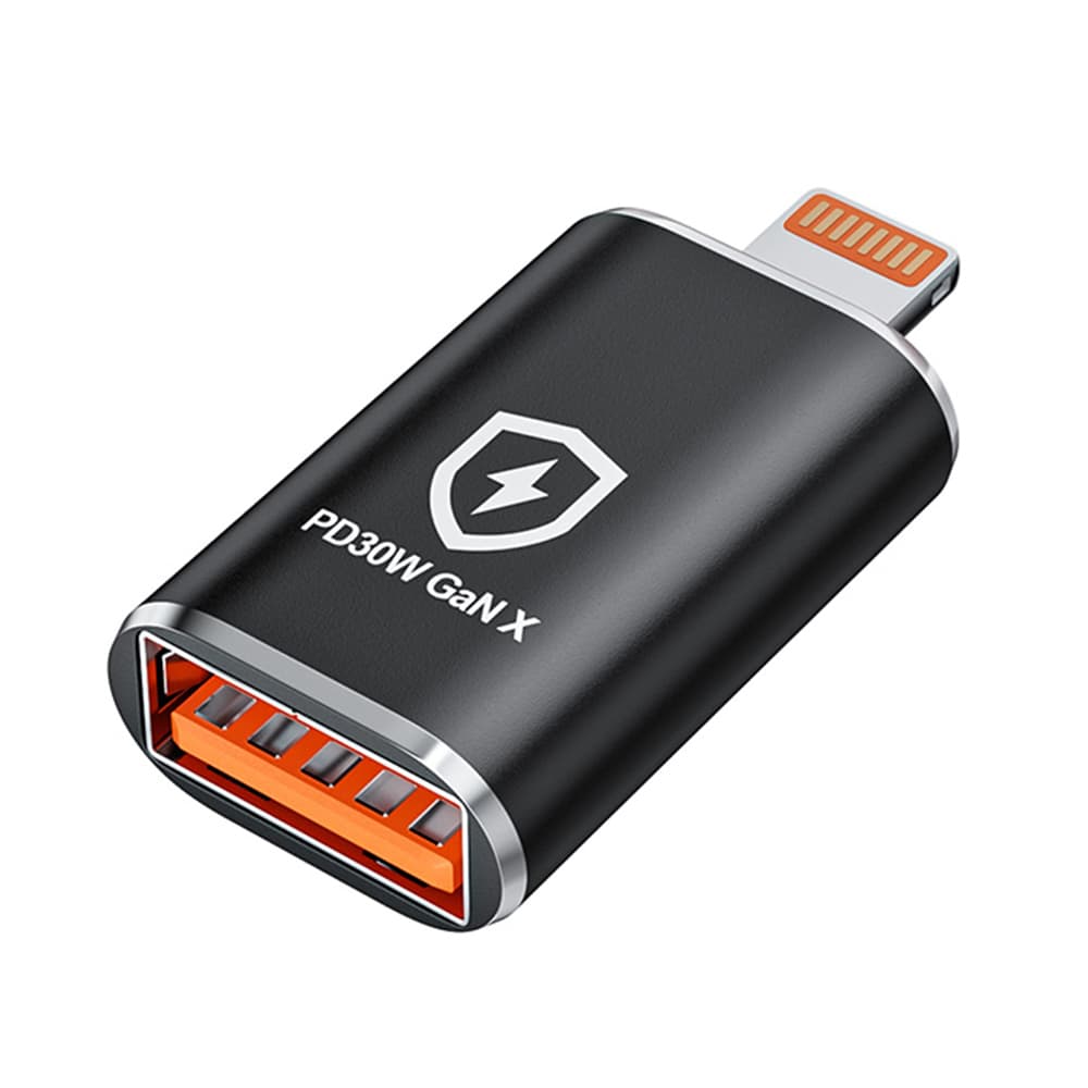 Techsuit Premium OTG Adaptér HyperPort (A6) USB3.0 na Lightning PD30W 5Gbps GaN pro iPhone černá oranžová - náhled 2