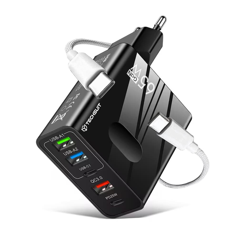 Nabíječka na zeď Techsuit PentaXPower 3x USB 2x Type-C 65W 1m černá - náhled 2