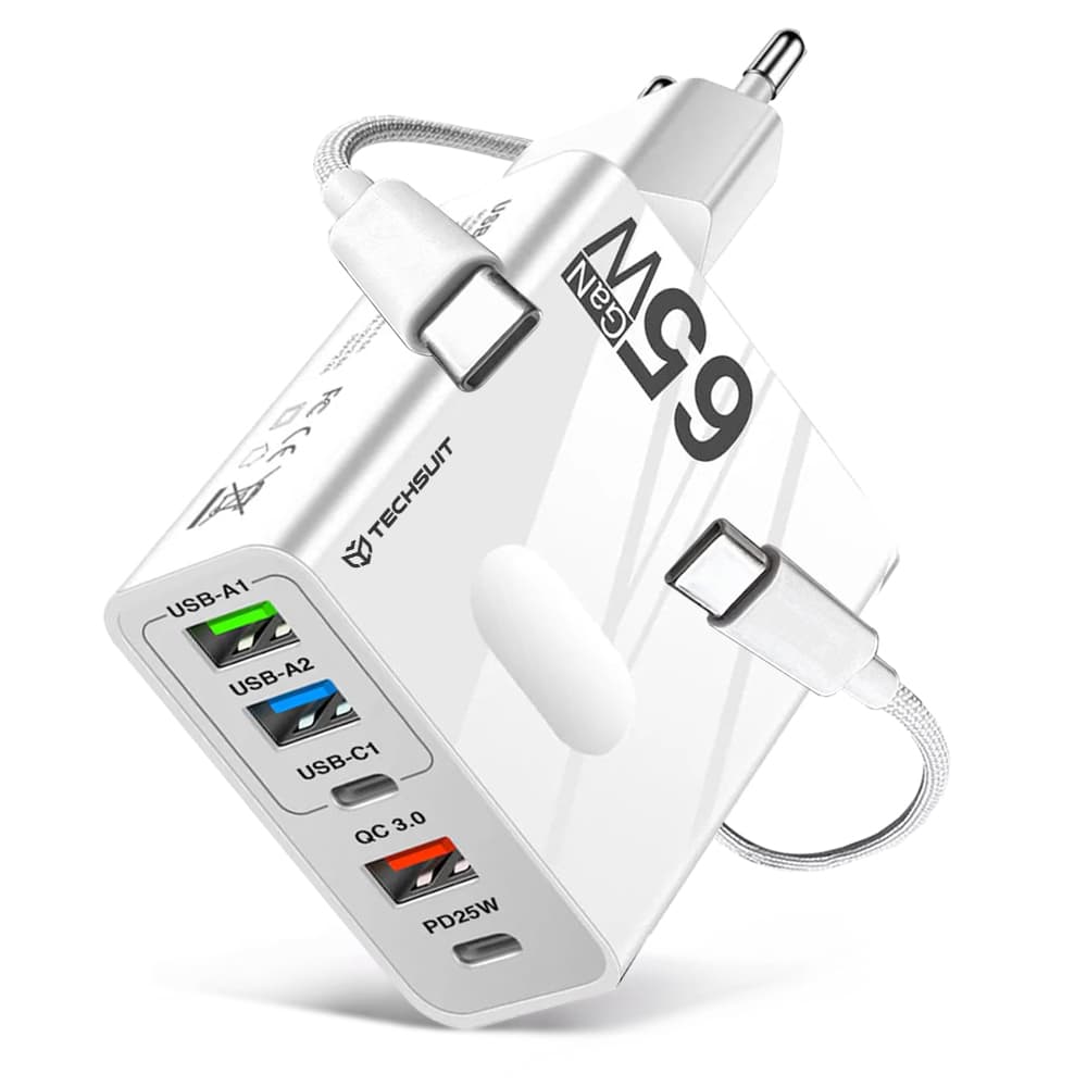 Techsuit Premium Wall Charger PentaXPower 3x USB 2x Type-C 1m bílá - náhled 2