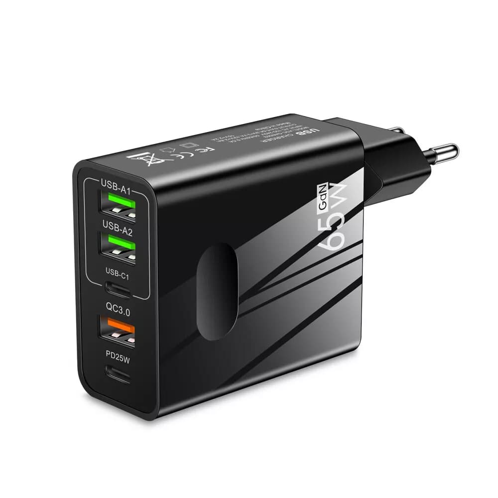 Techsuit Premium Wall Charger PentaXPower 3x USB 2x Type-C PD 25W 65W GaN Rychlé Nabíjení Černá - náhled 2