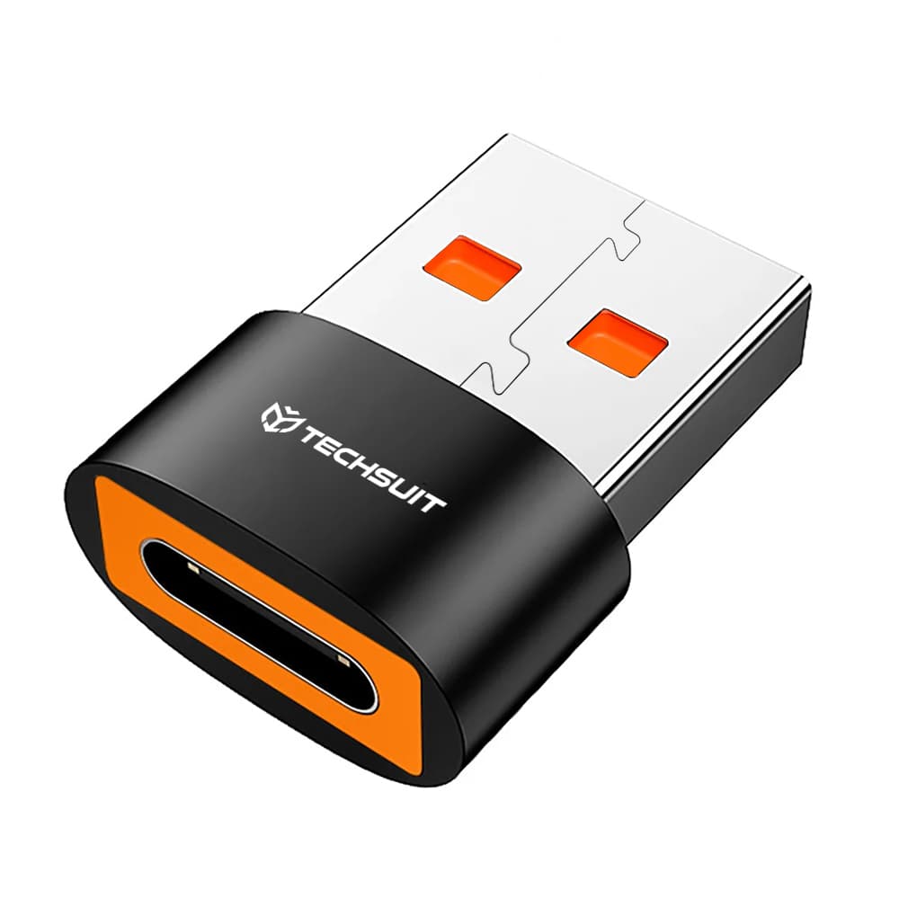 Techsuit Premium OTG Adaptér HyperPort (A4) Type-C na USB 5Gbps 6A 120W pro telefon černá oranžová - náhled 2