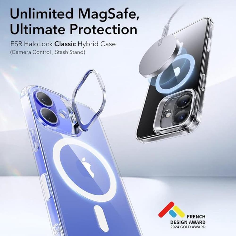 ESR Classic Hybrid HaloLock Kickstand pro iPhone 16 průhledný - náhled 2