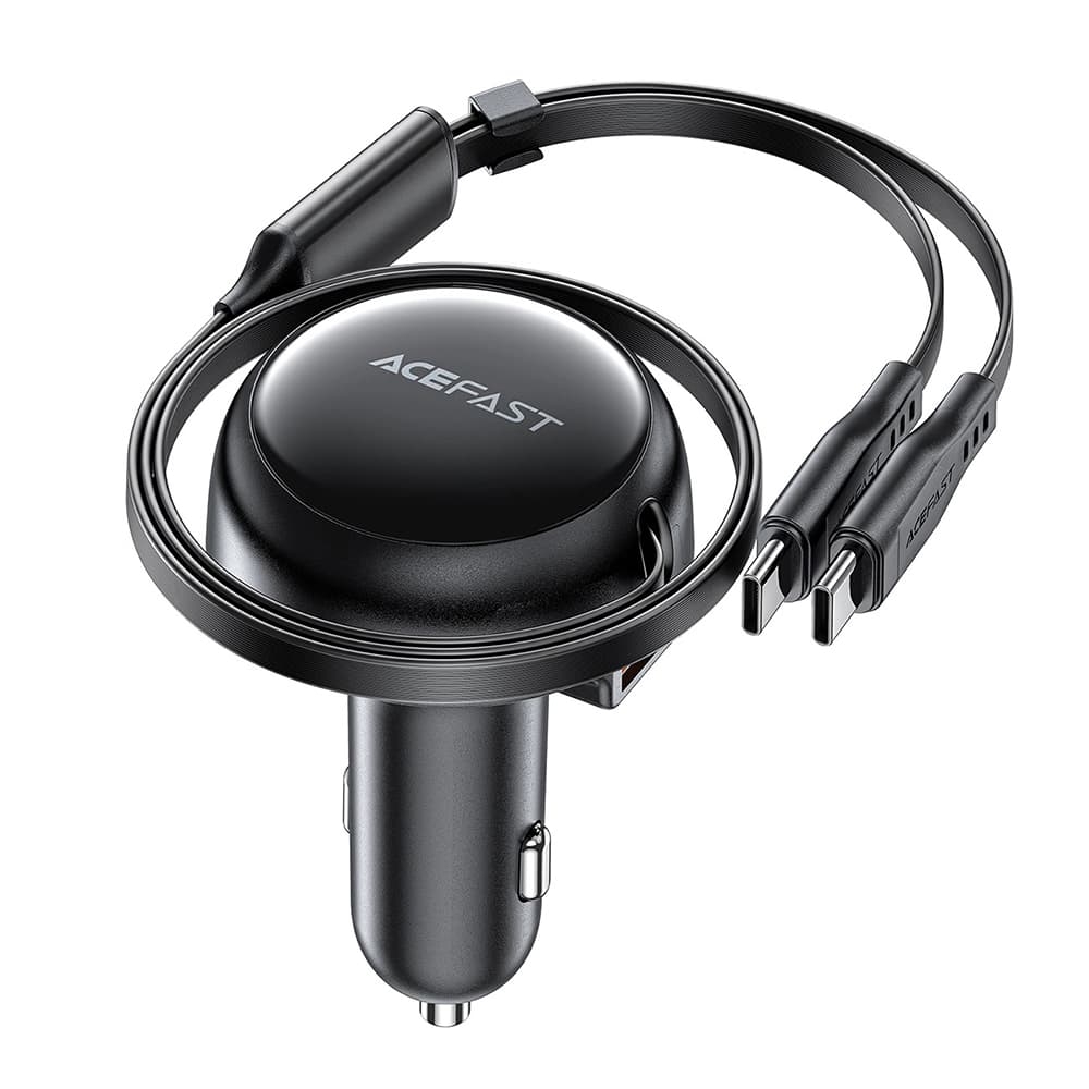Acefast Car Charger B13 s navíjecím kabelem USB 2x Type-C 53W 70 + 15cm černá - náhled 2