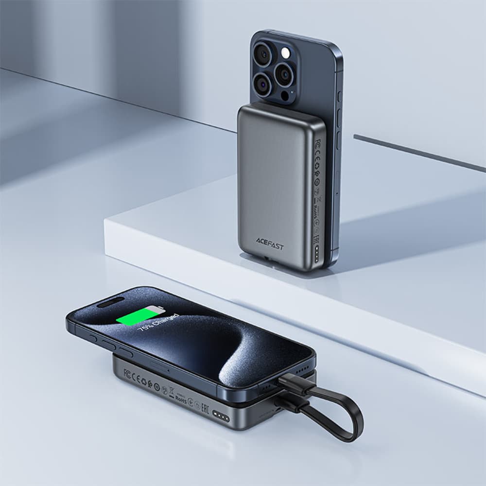 Acefast Magnetic Wireless Power Bank M10-10000 s kabelem Type-C černá - náhled 2