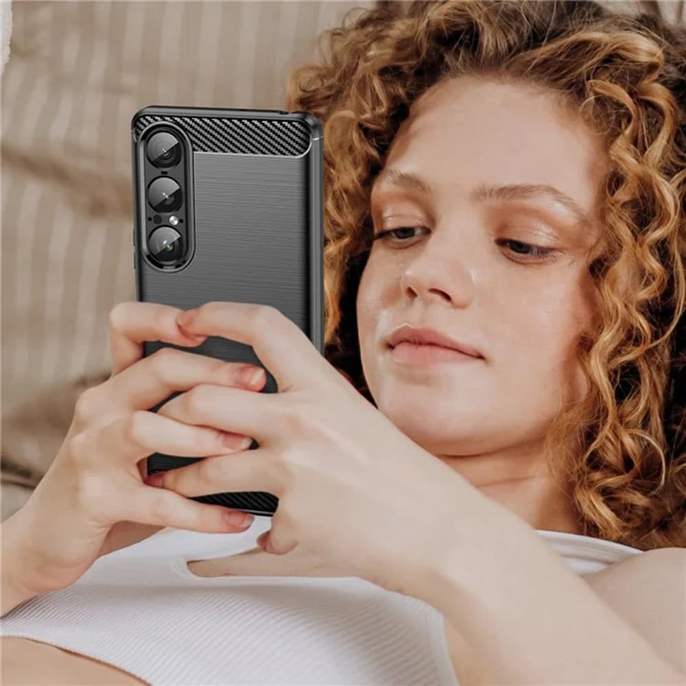 Techsuit Carbon Silicone pro Sony Xperia 1 VII černý - náhled 2