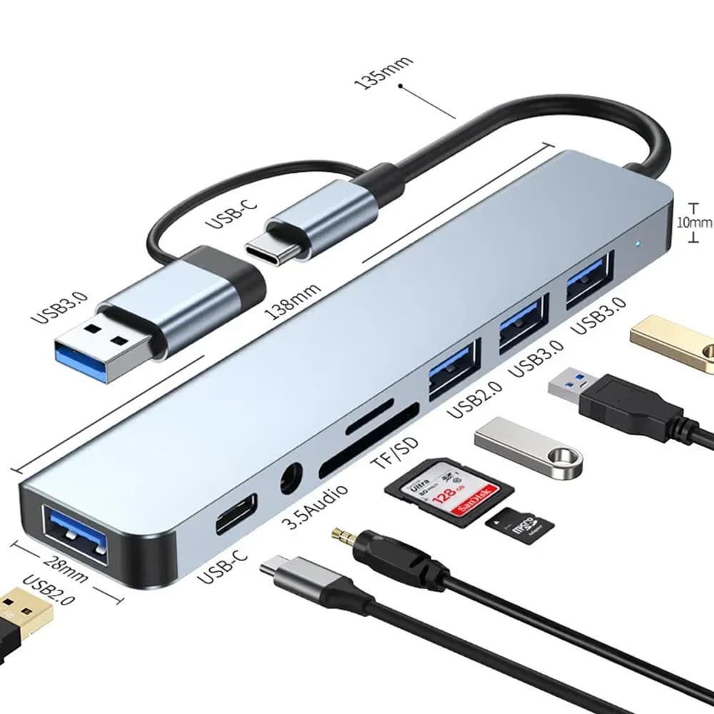Techsuit Docking Station DataBridge 8 in 1 H9 USB Type-C šedá - náhled 2