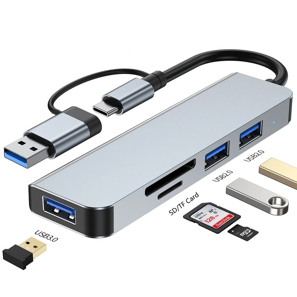Techsuit Docking Station DataBridge 5 v 1 (H7) USB Type-C na USB 3.0 2x USB 2.0 SD/TF karta šedá - náhled 2