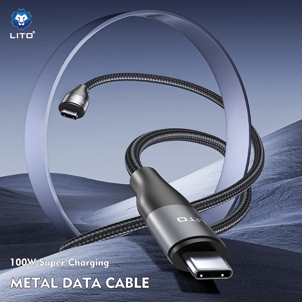 Lito Data Cable LD25CC Type-C na Type-C Rychlé nabíjení Pletený nylon 2m Šedá - náhled 2