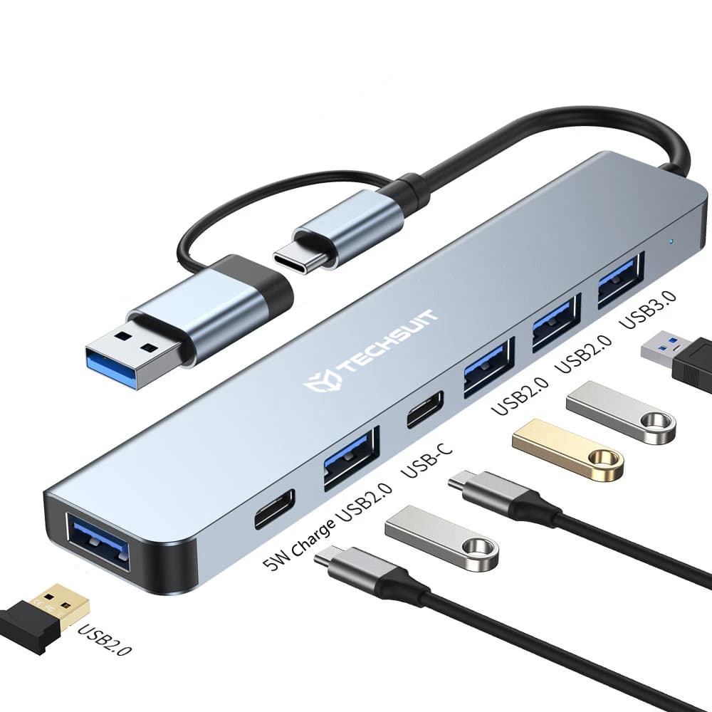 Techsuit Docking Station DataBridge 7 v 1 (H6) USB Type-C na USB 3.0 šedá - náhled 2