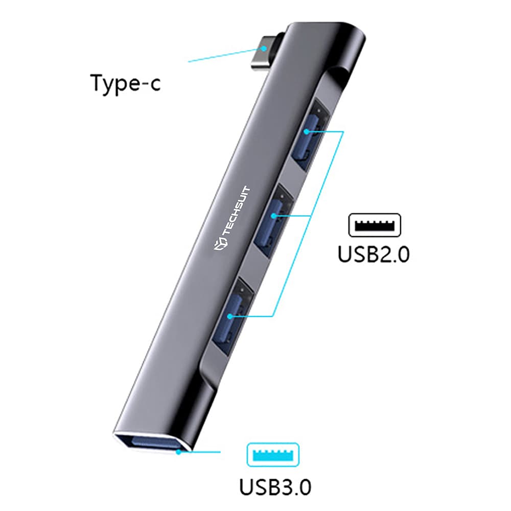 Techsuit Docking Station ZenithDock 4 v 1 (H13) USB-C na 3x USB 2.0 1x USB 3.0 šedá - náhled 2
