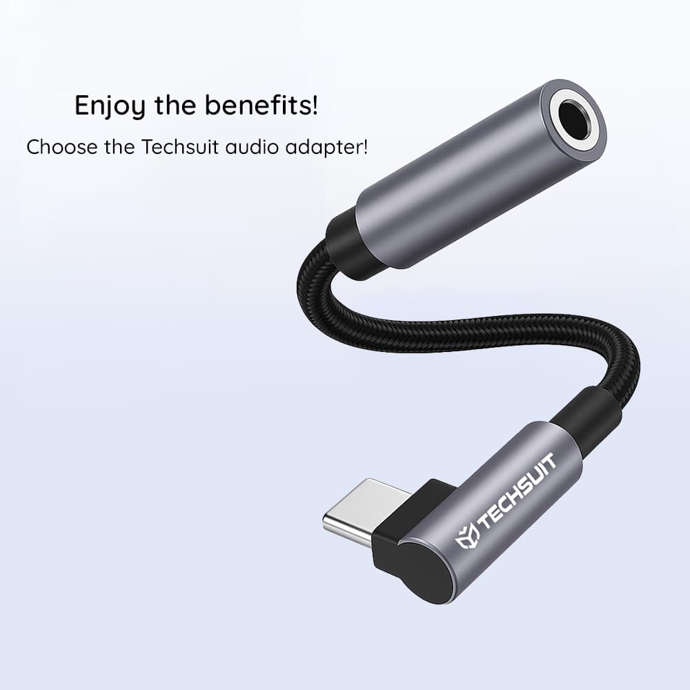 Techsuit Premium Cable Adapter MusicDoX AC7 Type-C na 3.5mm Jack 0.1m šedý - náhled 2
