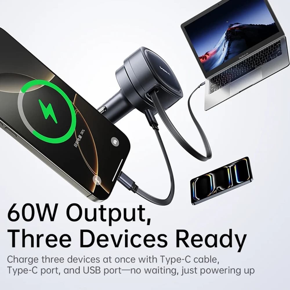 Baseus Car Charger PrimeTrip VR1 s navíjecím kabelem 2 x Type-C USB 60W černá - náhled 2