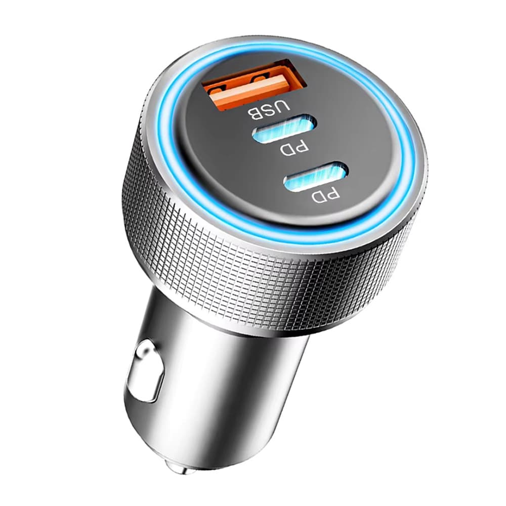 Techsuit Premium Car Charger DriveBoost (C6) rychlonabíječka LED USB 2x Type-C 60W 5V/3A hliníková slitina stříbrná - náhled 2