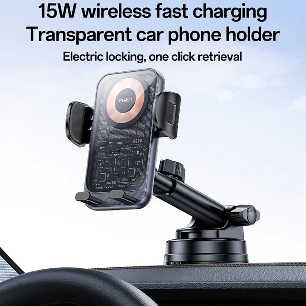 Yesido Car Holder s bezdrátovým nabíjením C307 na palubní desku černý - náhled 2
