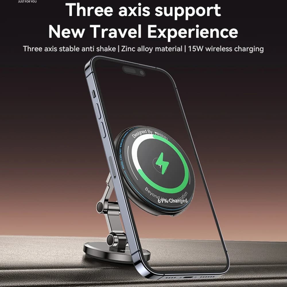 Yesido Car Holder s bezdrátovým nabíjením C306 na palubní desku černý - náhled 2