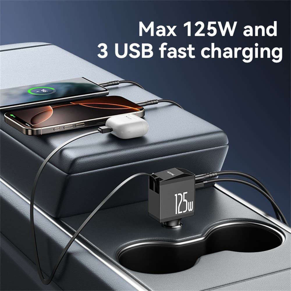 Yesido 4v1 nabíječka do auta Y71 s USB-C kabelem Lightning adaptérem 125W černá - náhled 2