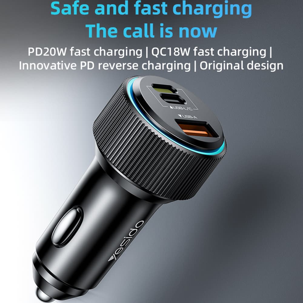 Yesido Car Charger Y60 s kabelem Type-C na Lightning černá 38W rychlé nabíjení - náhled 2