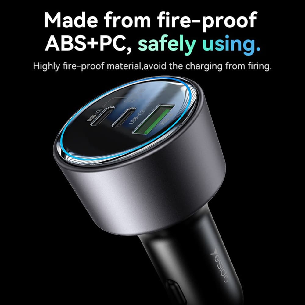 Yesido Car Charger Y59 2x Type-C USB-A 200W Rychlé Nabíjení Černá - náhled 2
