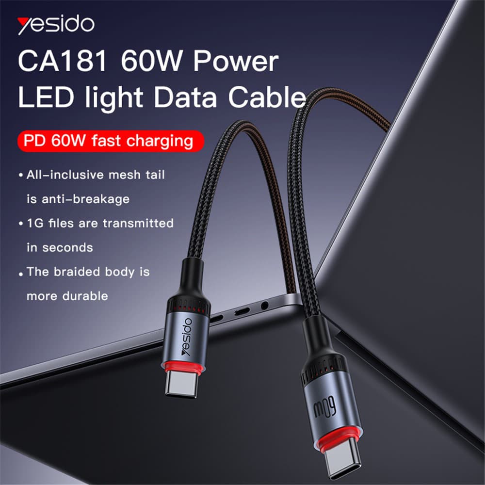 Yesido Data Cable CA181 Type-C na Type-C Rychlé nabíjení 1.2m Černá - náhled 2