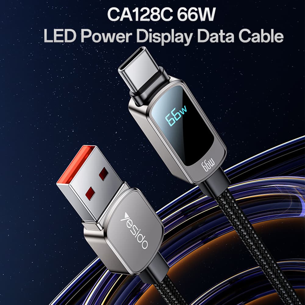 Yesido Data Cable CA128C s LED displejem USB na Type-C rychlé nabíjení 1.2m černá - náhled 2