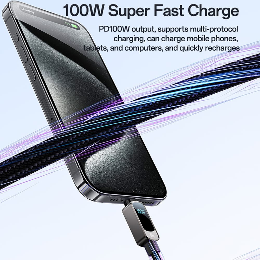Yesido Data Cable CA179 Super rychlé nabíjení s displejem Type-C 1.2m černá - náhled 2