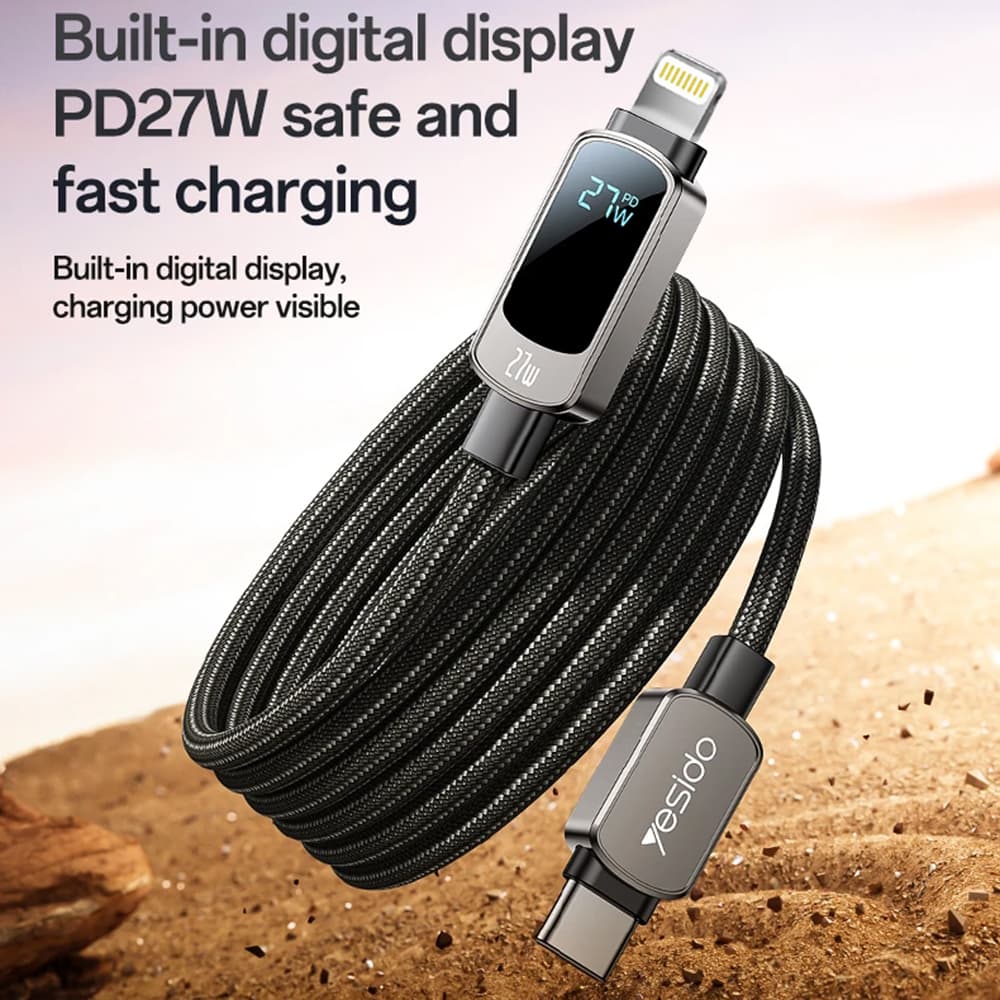 Yesido Data Cable CA180 Super rychlé nabíjení s displejem Type-C 1.2m černá - náhled 2