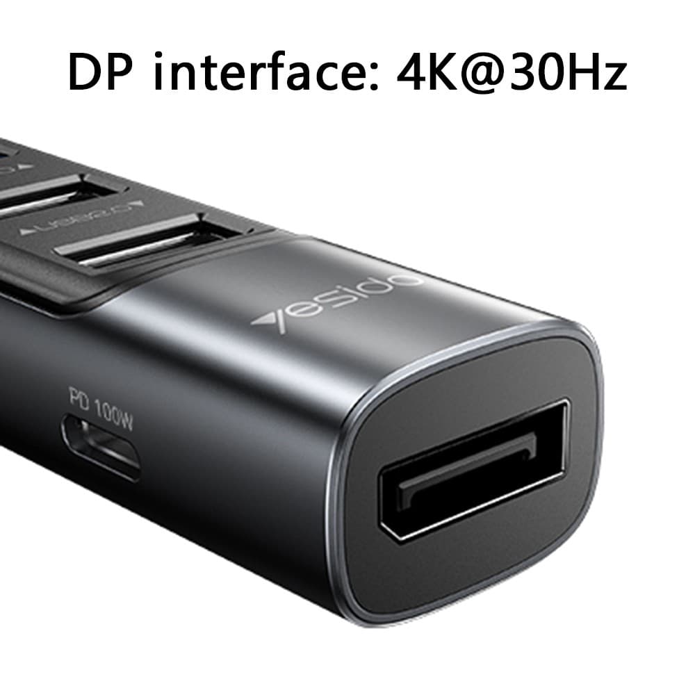 Yesido Docking Station 5v1 HB23 Type-C na 3x USB USB-C DisplayPort PD100W Šedá - náhled 2