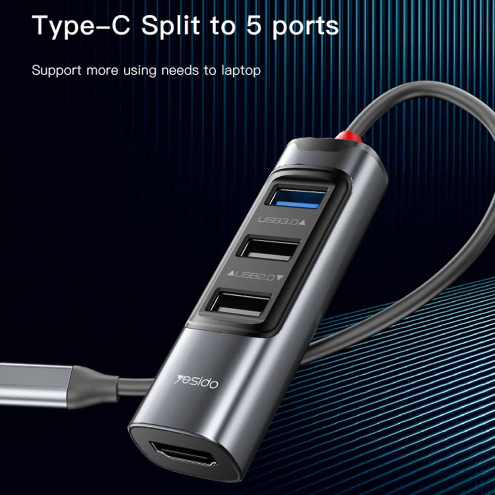 Yesido Docking Station 5v1 HB22 Type-C na 3x USB USB-C HDMI PD100W Šedá - náhled 2