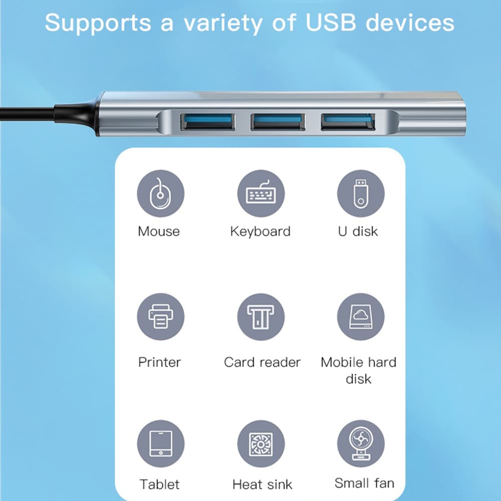 Yesido Docking Station 4v1 HB18 USB na 1x USB3.0 3x USB2.0 Plug&amp;Play 5Gbps šedá - náhled 2