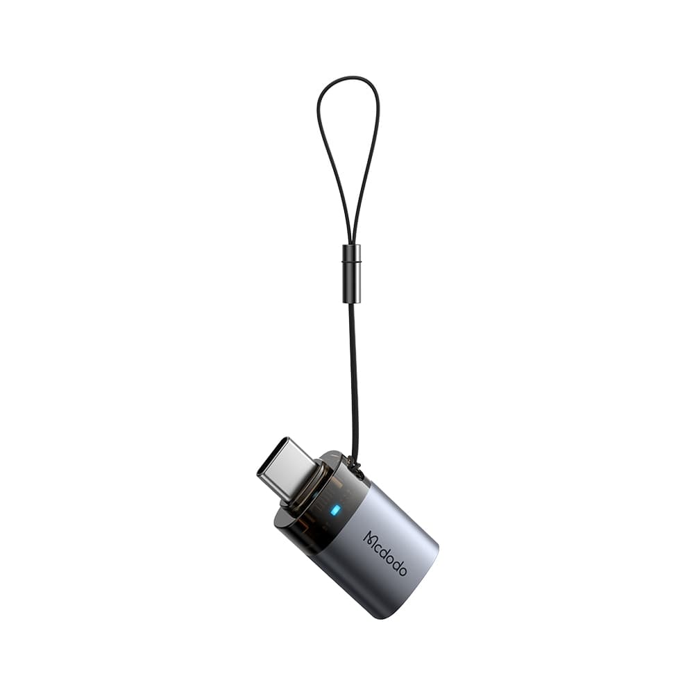 Mcdodo - OTG adaptér (OT-7400) - USB3.0 na Type-C, hliníková slitina, nabíjení a synchronizace dat, 5Gbps, modré světlo, poutko - černá - náhled 2