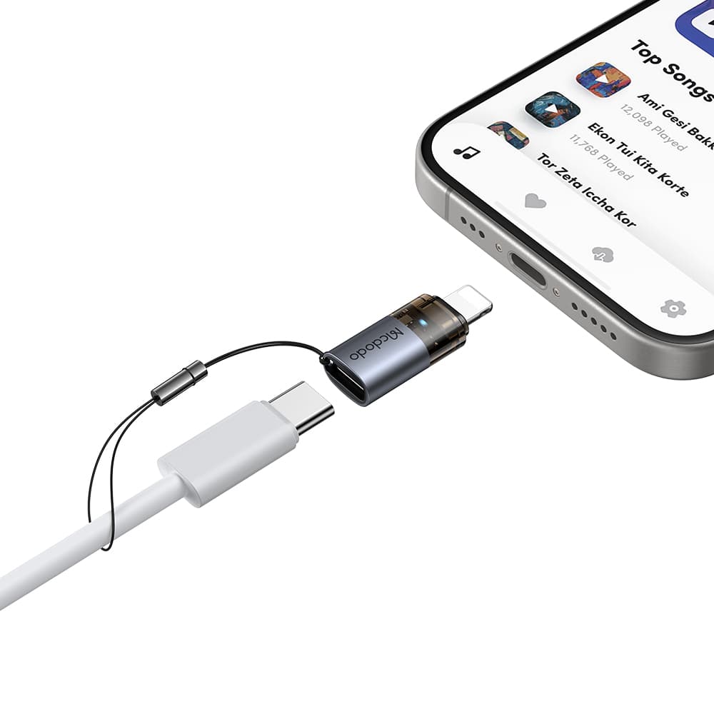 Mcdodo - OTG adaptér (OT-7630) - USB-C na Lightning, hliníková slitina, nabíjení a synchronizace dat, 36W, modré světlo, šňůrka - černá - náhled 2