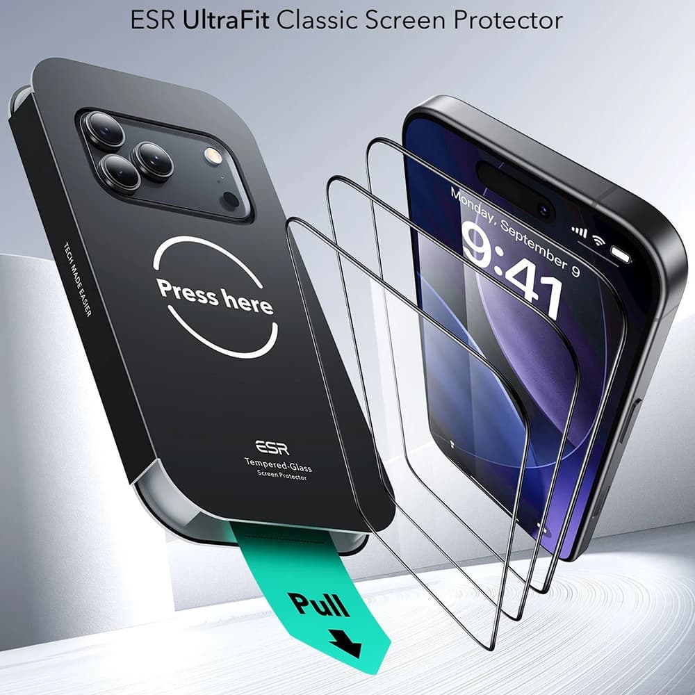 ESR Tempered Glass UltraFit (3 kusy) iPhone 17 Pro černá - náhled 2