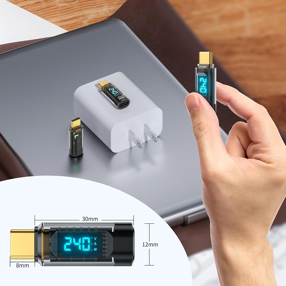 Techsuit Adapter DataBoost A23 USB-C LED displej 40Gbps 8K@60Hz PD240W šedý - náhled 2