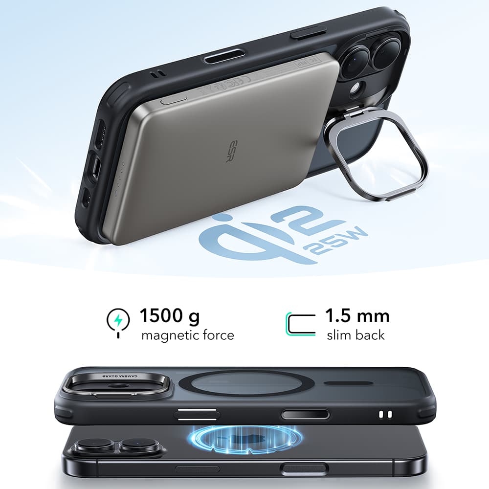 ESR Classic Hybrid HaloLock Kickstand pro iPhone 17 v matné černé - náhled 2