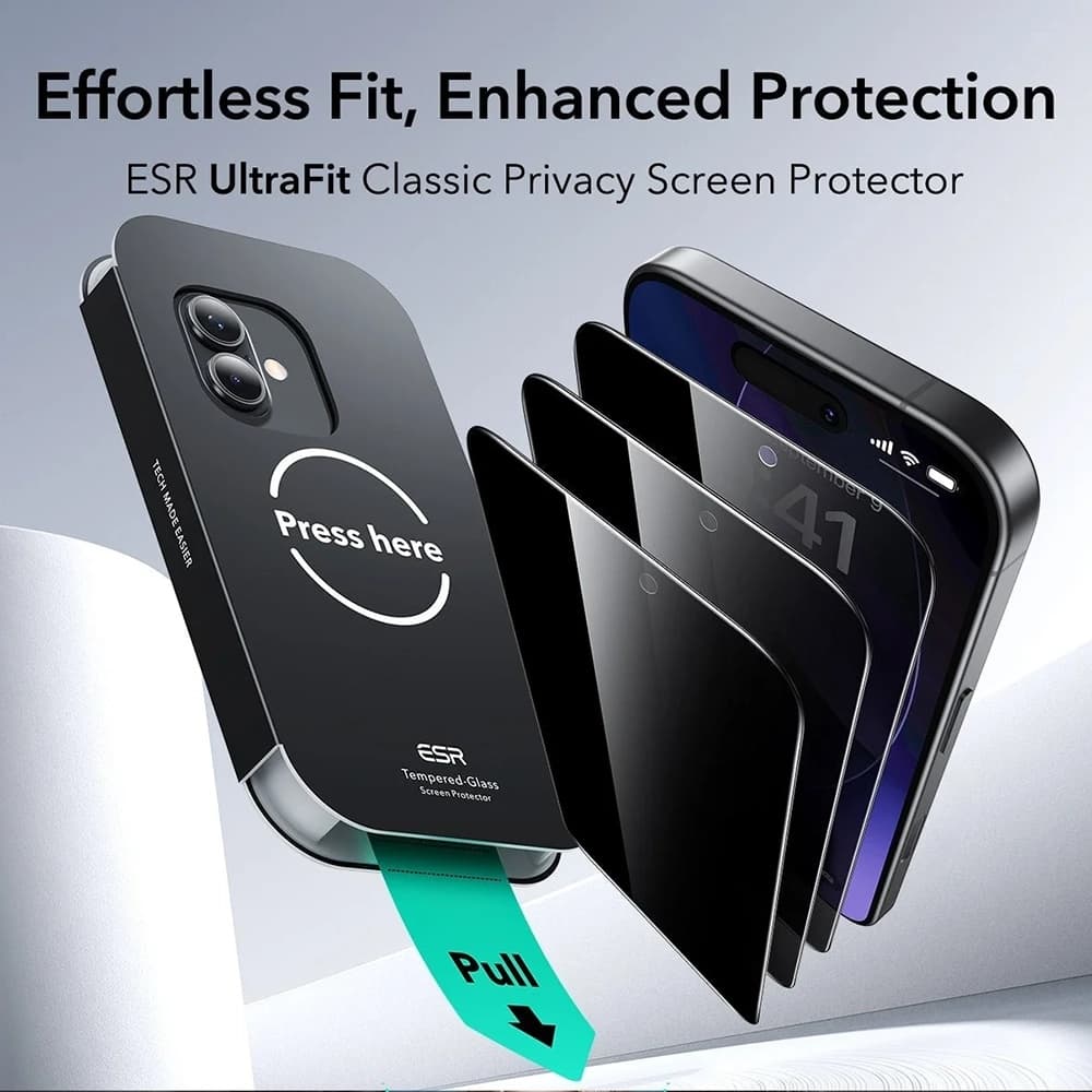 ESR Privacy Tempered Glass UltraFit (3 kusy) iPhone 17 iPhone 16 Pro černá - náhled 2
