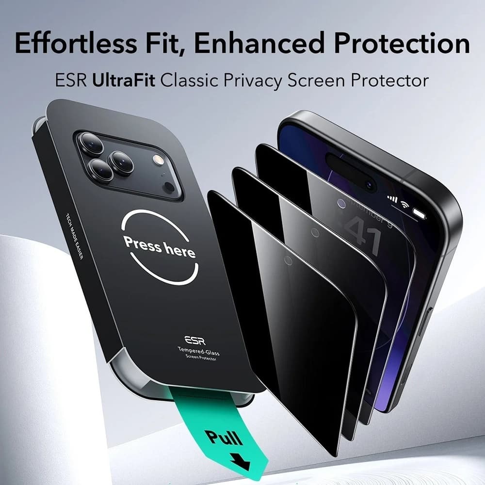 ESR Privacy tvrzené sklo UltraFit (3 kusy) iPhone 17 Pro Max černá - náhled 2